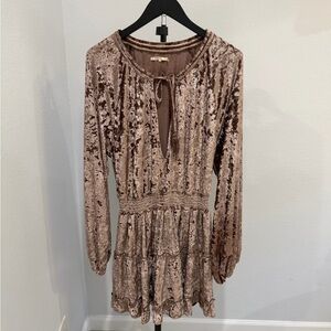 Tularosa Shimmery Mocha Velvet Mini Dress